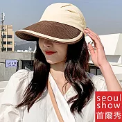 seoul show首爾秀 草線編織緞紋軟布棒球帽防曬遮陽帽 米色