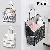 【E.dot】日系簡約壁掛式棉麻分格收納袋 白方格