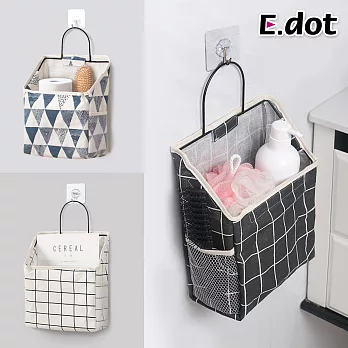 【E.dot】日系簡約壁掛式棉麻分格收納袋 白方格