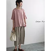 【慢。生活】日系春夏新款亞麻感寬鬆垂墜純色T恤 6211  FREE 粉紅色