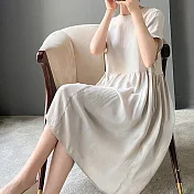 【ACheter】 減齡冰爽棉麻寬鬆氣質洋裝# 112256 XL 米白色
