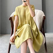【ACheter】 減齡冰爽棉麻寬鬆氣質洋裝# 112256 L 黃色