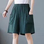 【ACheter】 復古純色寬鬆棉麻大口袋短褲# 112516 M 綠色