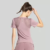 【KISSDIAMOND】裸感親膚網紗拼接顯瘦運動上衣(KDT-X01A) M 紫色
