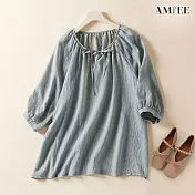 【AMIEE】優雅純色顯瘦襯衫(KDT-1858B) L 灰藍