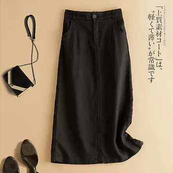 【ACheter】 森林系復古棉麻寬鬆中長裙# 112467 XL 黑色