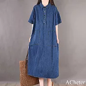 【ACheter】 韓版寬鬆大碼顯瘦牛仔洋裝# 112581 M 藍色