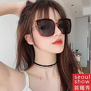 seoul show首爾秀 方框貓眼抖音網紅韓款太陽眼鏡UV400墨鏡 3349 茶框黑灰片