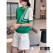 【Jilli~ko】設計感氣質寬鬆幾何撞色針織衫 J8956　 FREE 綠色