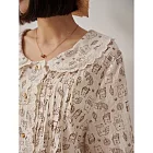 【慢。生活】森林系卡通動物印花蕾絲壓摺造型娃娃襯衫 13064-1　 FREE 白色