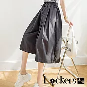 【Lockers 木櫃】春夏素面寬鬆七分褲裙 L111050905 黑L