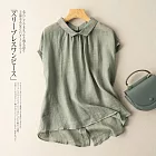 【ACheter】 時尚文青簡約純色棉麻刺繡上衣# 112679 M 綠色
