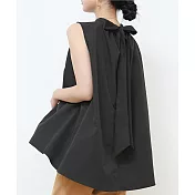 【MsMore】 日系簡約純色緞感蝴蝶結系帶無袖上衣# 112684 F 黑色