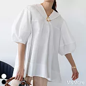 【MsMore】 日系寬鬆海軍領襯衫式上衣# 112685 F 白色