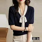 【Jilli~ko】春夏新款韓版洋氣寬鬆蝴蝶結針織衫 J8967　 FREE 深藍色