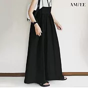 【AMIEE】皺摺造型細肩吊帶裙(KDD-3630) FREE 黑色