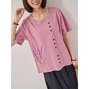 【慢。生活】文藝花草刺繡設計感棉質上衣 9008　 FREE 淺紫色