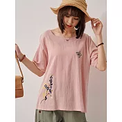 【慢。生活】文藝花草刺繡設計感棉質上衣 9007  FREE 粉色
