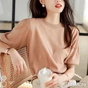 【MsMore】 韓國chic柔美奶油色泡泡袖柔軟舒適針織衫# 112665 F 卡其色
