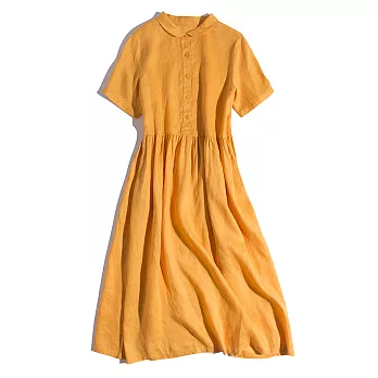 【ACheter】 日系官邸復古貴族棉麻大碼純色洋裝# 112689 M 黃色