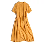 【ACheter】 日系官邸復古貴族棉麻大碼純色洋裝# 112689 XL 黃色