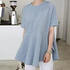 【ACheter】 日韓寬鬆荷葉拼接棉T恤設計感短袖上衣# 112742 M 藍色