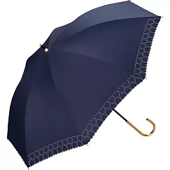【Wpc.】日本晴雨抗UV 完全遮光 愛心花邊勾把直傘 · 深藍
