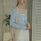 Queen Shop【02011042】短版針織綁帶小外套  F 藍