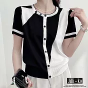 【Jilli~ko】新款夏季設計感黑白幾何拼接針織衫 J8981　 FREE 黑色