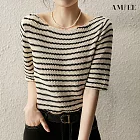 【AMIEE】優雅橫條紋編織感針織衫(KDT-6067) S 米黑條紋
