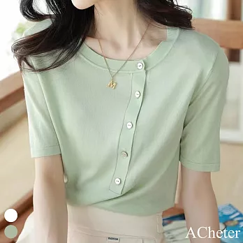 【ACheter】 薄款冰絲針織短袖圓領上衣# 112737 F 綠色