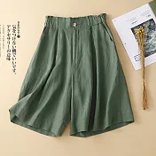 【ACheter】 鬆緊腰顯瘦棉麻短褲五分褲# 112749 XL 綠色
