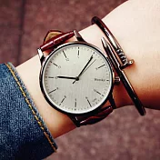 Watch-123 交換禮物-刻度加數字標情侶黑白腕錶 _褐色x男