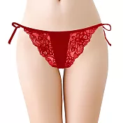 【K’s 凱恩絲】有氧蠶絲綁帶蕾絲性感丁字褲 FREE 紅色