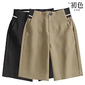 【初色】拼接條紋腰帶五分短褲-共3色-61608(M-2XL可選) XL 卡其色