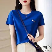 【初色】串珠海豚短袖T恤-共2色-61499(M-2XL可選) XL 藍色