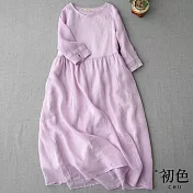 【初色】文藝圓領寬鬆七分袖純色連身洋裝-共3色-61726(M-2XL可選) L 粉色