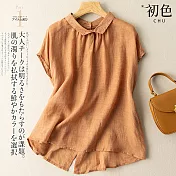 【初色】文藝復古棉麻風刺繡襯衫-共4色-61443(M-2XL可選) M 橘紅色