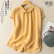 【初色】文藝復古棉麻風刺繡襯衫-共4色-61443(M-2XL可選) XL 黃色