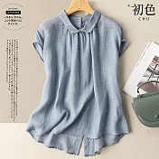 【初色】文藝復古棉麻風刺繡襯衫-共4色-61443(M-2XL可選) XL 藍色