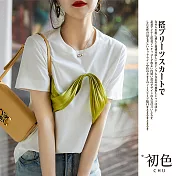 【初色】光澤感撞色飄帶短袖T恤-白色-61125(M-2XL可選) 2XL 白色