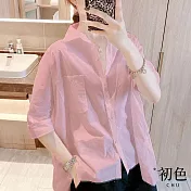 【初色】純色落肩袖寬版襯衫-共3色-61440(M-2XL可選) XL 粉紫色