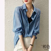 【初色】薄透純色夏季冷氣罩衫-共5色-61687(F可選) F 藍色