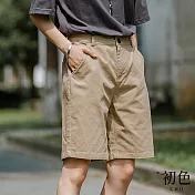【初色】寬鬆直筒五分工裝短褲-共3色-61442(M-2XL可選) XL 淺卡其