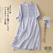 【初色】日系棉麻風褶皺襯衫洋裝-共3色-61564(M-2XL可選) XL 藍色