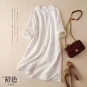 【初色】立領亞麻風百搭襯衫-共2色-60667(M-2XL可選) XL 白色