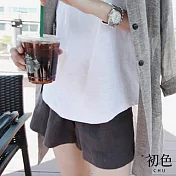 【初色】高腰韓版寬鬆短褲-共4色-95689(M-2XL可選) XL 深藍色
