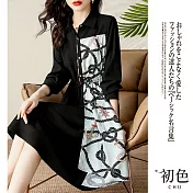 【初色】時尚印花拼接洋裝-黑色-60595(M-2XL可選) M 黑色