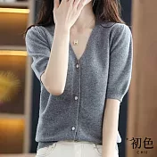 【初色】韓版純色V領鑽扣短袖外套-共7色-61087(F可選) F 深灰色