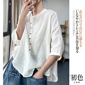 【初色】文藝亞麻風七分袖襯衫-共3色-61034(L-2XL可選) L 白色